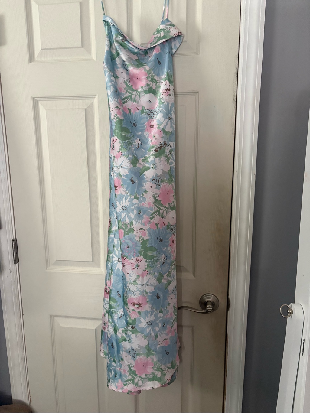 Astr Pastel Floral Satin Slip Dress In Blue, Pink And Green